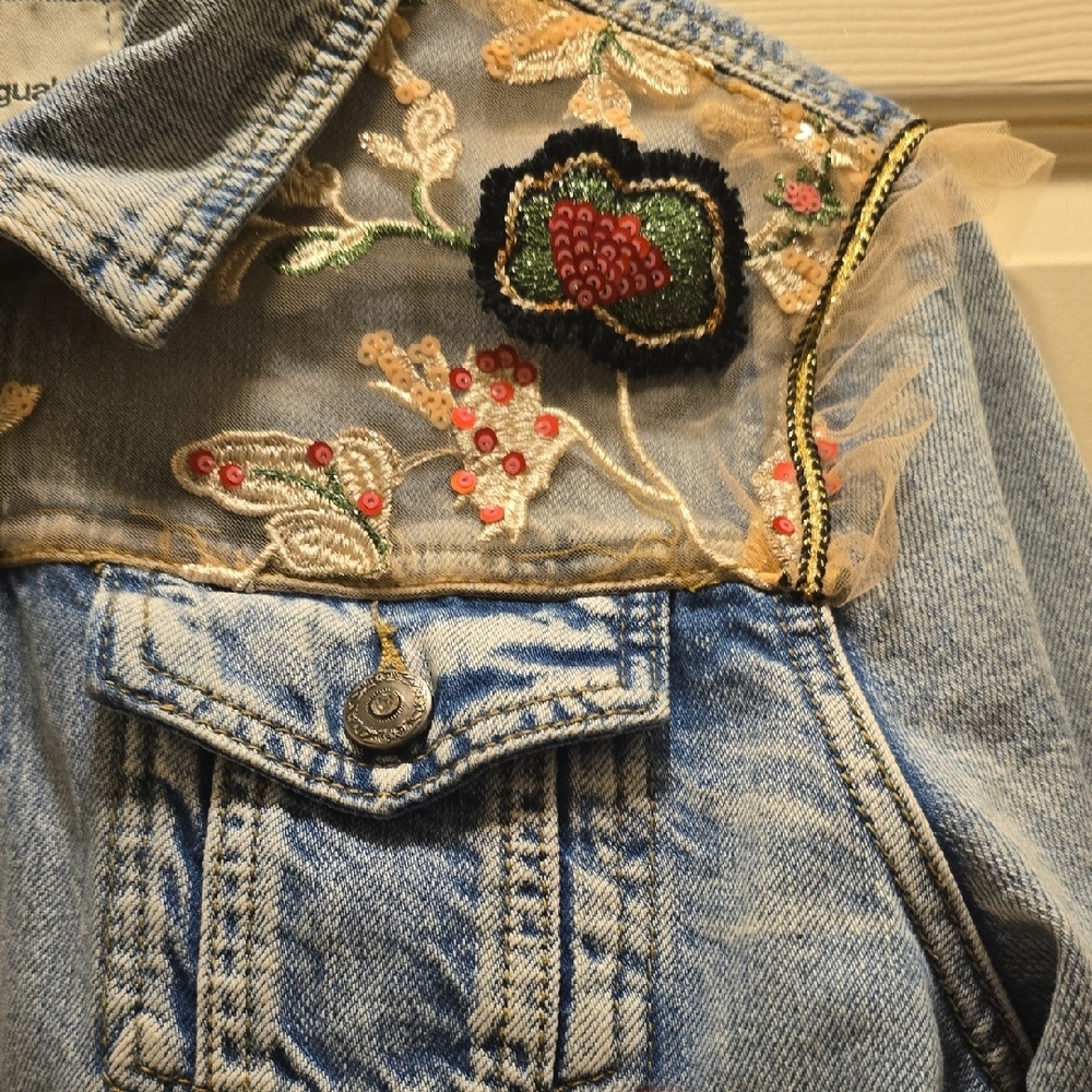 Desigual Women's Embroidered Denim Jacket - Light Blue - Picture 2 of 7